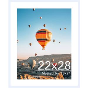 JCJMY 22x28 Picture Frame with 18x24 Mat, Display Photo 18x24 with Mat or 22 x 28 Without Mat, Wall Hanging Large 22 by 28 Poster Frame with Plexiglass, White