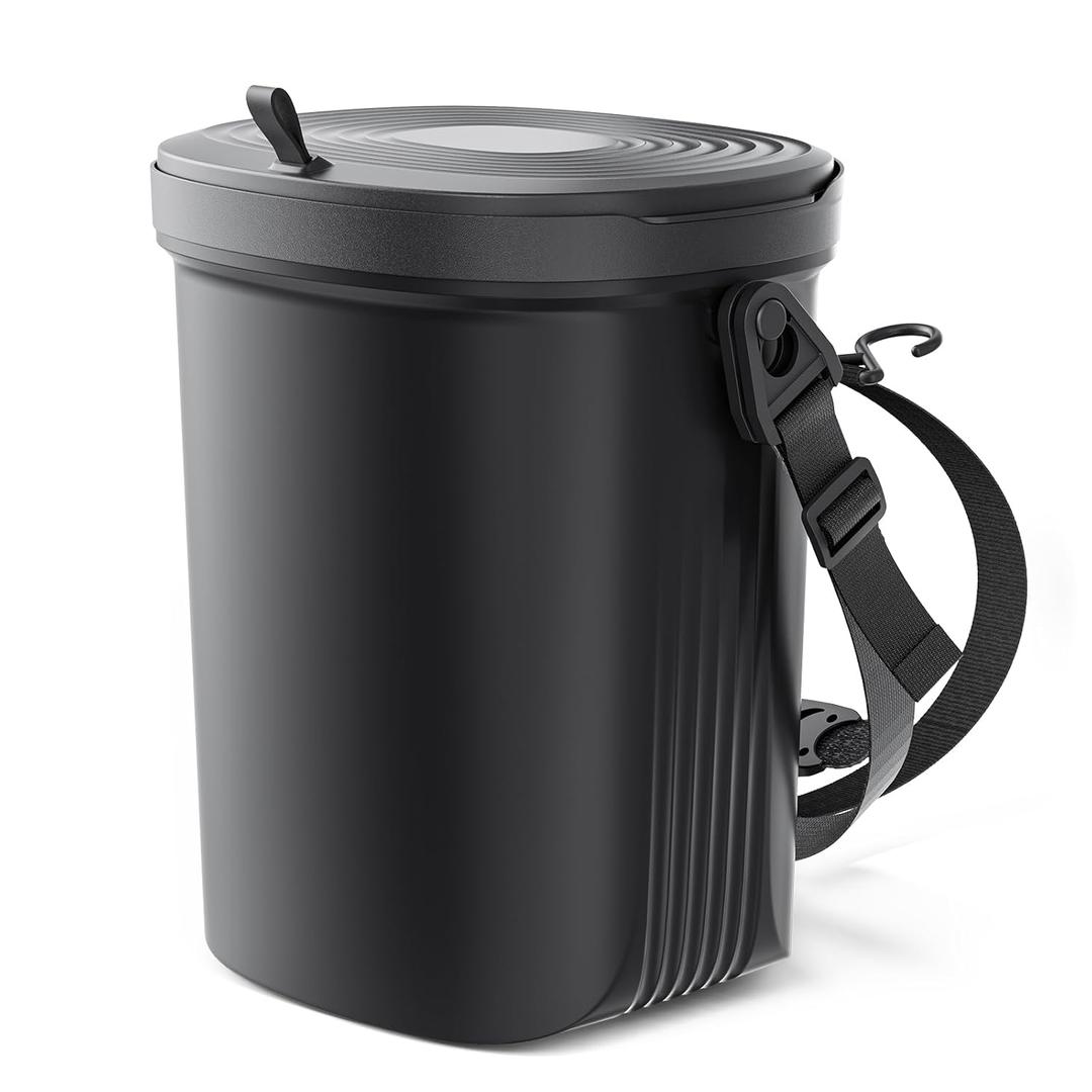Trash Can for Car Garbage: Leakproof Silicone Car Waste Bin w/Lid for Drivers and Passengers; 1.9 Gallon Garbage Container for Vehicle, Sedan, SUV, Van, MPV & Truck (Black)