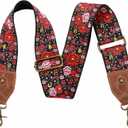 Nefelibata Purse Strap, 2" Crazy Horse Leather End Shoulder Strap Adjustable Replacement,Retro Jacquard Embroidery Multi-pattern Crossbody Bag Straps for Handbag,Crossbody Bags(Pink Embroidery) (Brilliant Rose)