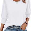 XIEERDUO Blouses for Women Dressy Casual 3/4 Length Sleeve Womens Tops with Smocked Cuffs, L, White