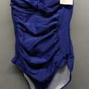 Eomenie Women One Piece Tummy Control Swimsuit Halter Scallop Trim Bathing Suits 1 Piece Vintage Ruched Slimming Swimwear Blue, S