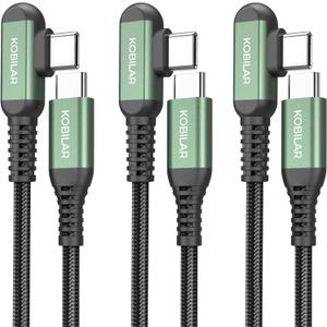 USB C to USB C Cable, Type C Charger Cord Right Angle, Fast Charger USB-C 90 Degree for iPhone 15/16 Pro Max Plus, iPad Pro, Type C Cable for Samsung S24 S23 S22 (3pack-1.5+5+10ft)