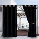 Outdoor Indoor Curtains W52 x L72 for Patio - Weather-resistant Window Panels Privacy Protect Grommet Top Thermal Insulated Home Curtain for Porch Pergola Lawn Garden Hot Tub Area (2 Panels) (Black)