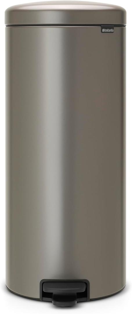 Brabantia New Icon Step Trash Can (8 Gal/Platinum) Soft Closing Kitchen Garbage/Recycling Can with Removable Bucket