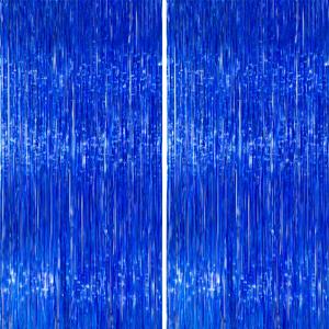 PartyWoo 2 pcs Royal Blue Foil Fringe Curtain, Metallic Foil Tinsel Fringe Backdrop Door Fringe for Birthday Wedding Party Photo Backdrop, Blue Streamers Party Decorations