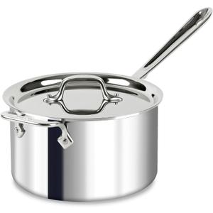 All-Clad D3 3-Ply Stainless Steel Sauce Pan with Lid 4 Quart, Induction, Oven Broiler Safe 600F, Multipurpose, Compatible w/ All Cooktops, For Restaurant or Home Kitchen, Pots & Pans, Cookware, Silver (Beige)