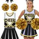 JenPen Women's Cheerleader Costume Halloween High School Cheerleading Outfit Musical Cheer Uniform Hair Bow Pom Pom (Large, Black)