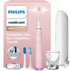 Philips Sonicare DiamondClean Smart 9500 Electric Toothbrush - Sonic Toothbrush with App, Pressure Sensor, 15 Brushing Settings, Replacement Reminder, USB Charging Travel Case, Pink, Model HX9923/21
