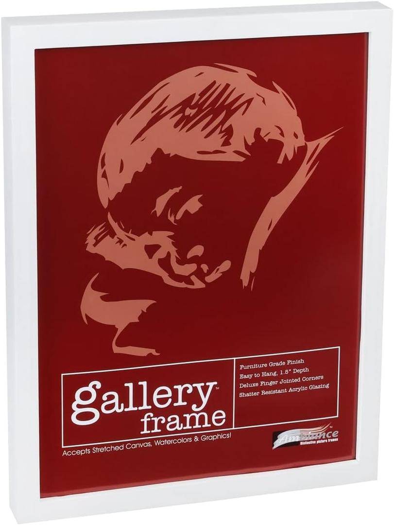 Ambiance Gallery Wood 1.5" Deep Picture Frames - Single 16"x20" White Wood Frame, Shatter-Resistant Acrylic Glazing & MDF Backing, Horizontal or Vertical Wall Display