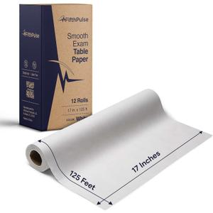 Medical Exam Table Paper 17"x125 Feet - 12 Rolls of Disposable White Table Paper Rolls for Doctor's Offices, Chiropractors, and More - Latex Free Bed Sheet
