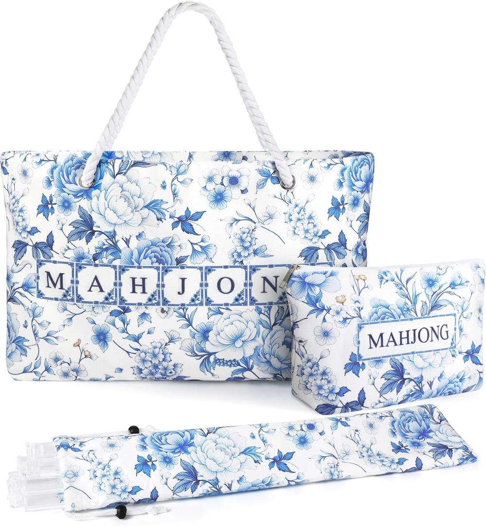 Empty Mahjong Tile Bag for Mahjong Set,Mahjong Bag The Perfect Mahjong Gifts for Women,Mahjong Bags for Tiles and Racks,Mahjong Rack Bag for American Mahjong Tile Set(Bule)