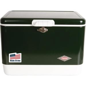 Coleman Vintage 54qt Steel Belted Cooler, Keeps Ice Up to 4 Days, 85-Can Capacity Hard Cooler with Drain & Have-A-Seat Lid (Green)
