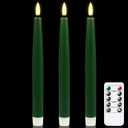 GenSwin Flameless Taper Candles with Remote Timer, Real Wax LED Flickering Candlesticks Battery Operated 3D Wick for Wedding, Party, Home(Christmas Green, 9.84")