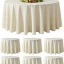 BESTVIP 6 Pack 120" Ivory Round Fabric Tablecloths  Polyester Washable Decorative Table Cloth Cover for Wedding, Reception, Banquet, Birthday, Parties, Buffets, Restaurant