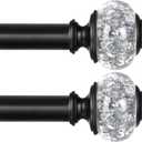 2 Pack Black Curtain Rods for Windows 48 to 84 Inch, USFOOK 7/8 Inch Telescoping Splicing Drapery Rods 32 to 86 Inch, Decoration for Home with Decorative Translucent Finials