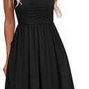 YATHON Casual Dresses for Women Sleeveless Cotton Summer Beach Dress A Line Spaghetti Strap Sundresses with Pockets S Black