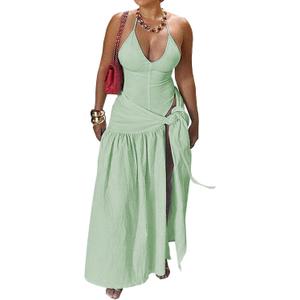 Womens Beach Swimsuit Cover Ups 2 Piece Maxi Skirt Sets Summer Bodysuit Tops Sarong Coverup Wraps Vacation Outfits (XX-Large, Light Green)
