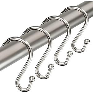TOPROD Shower Curtain Hooks Rings, Zinc Alloy S Shaped Shower Hooks Rust Proof, Shower Curtain Hangers for Shower Curtain, Kitchen, Wardrobe & Garden, Brushed Nickel, Set of 12