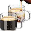 Patelai 2 Pcs 6oz/180ml Espresso Cups, Glass Measuring Cups with Double Spouts & Handle, Scale Espresso Shot Glass Milk Frothed Cup Coffee Accessories for Machines, Milk Frothed, and Bars