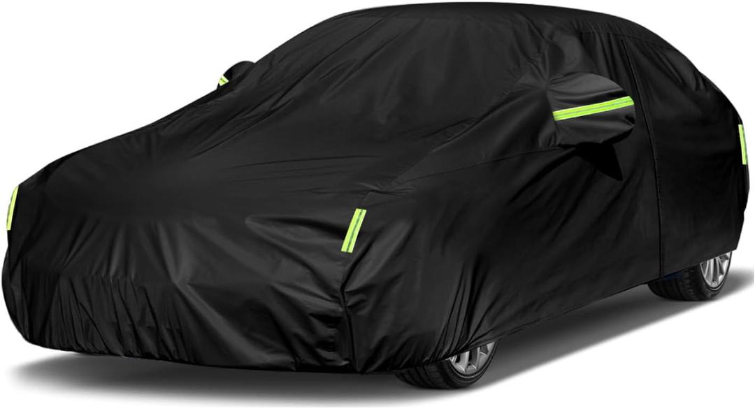 Sailnovo Car Cover Waterproof All Weather, 7 Layers Heavy Duty Outdoor Full Car Cover, Snowproof Rainproof Windproof Sun UV Protection (PE+Cotton, A7 Fit Hatchback-Length (Up to 177"))