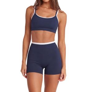SUUKSESS Women 2 Pieces Workout Sets Padded Spaghetti Straps Tank Tops High Waist Biker Shorts Gym Yoga Active Wear Matching Sets (Navy Blue, S)