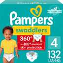 Pampers Diapers - Swaddlers 360 - Size 4, 132 Count, for up to 100% Leakproof Premium Skin Protection