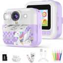 Kids Instant Print Camera, 1080P Children Printable Cameras Christmas Birthday Gifts for Girls Age 3-10, Toddler Toys for 3 4 5 6 7 8 9 10 Year Old Boys with 3 Roller Photo Paper (Purple)