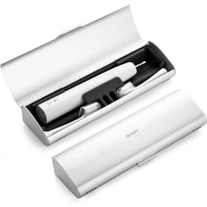 Aluminum Electric Toothbrush Travel Case, 2 in 1 Travel Toothbrush Holder for Oral B/Oral-B Pro 1000 1500 5000 7000 and Most Electric Toothbrush for Traveling, Removable Silicone Liner-Silver