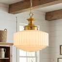 Vintage Schoolhouse Pendant Light 14" Milk Glass Pendant Light Farmhouse Brass Gold Chandelier Glass Pendant Light Fixture for Kitchen Island Lighting, Dining Room, Foyer
