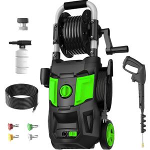 Electric Pressure Washer, 5000PSI Max 3.2 GPM Power Washer with 20FT Hose, 35FT Power Cord, 4 Nozzles, Foam Cannon & Spray Gun, High Pressure Washer for Car, Patio, Fence, Window (Olive)