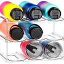 LARGER Compartment - Stackable Water Bottle Organizer Holder - for Stanley & Others' Large Tumbler - Clear Wine Rack, Cup Bottle Holder for Cabinet Home Countertop Fridge Pantry Shelf, 3 Tier Hold 9