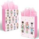 JarThenaAMCS 16 Pcs Christmas Paper Gift Bag Pink Nutcracker Treat Bags with Handles Tissue Paper Candy Goodie Bags for Xmas Winter Party Favors Supplies