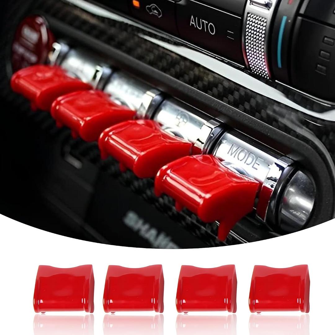 Bonbo Center Console Dashboard Control Button Cover Trim Interior Accessories for Ford Mustang 2015-2022(4 Pack, Red)