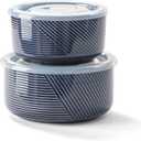 Ceramic Nesting Bowls with Lid: Microwave Safe Food Storage Containers for Work Lunch Picnic Camping Meal Prep Soup Salad Cereal Leftovers - 5 & 6 Inch, 20 & 32 oz, Set of 2, Navy