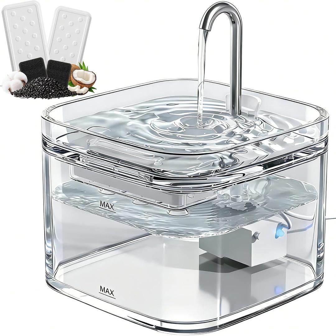 PETTEN Glass Cat Water Fountain, Ultra Quiet Automatic Pet Water Fountain for Cats, Easy Clean & Hygienic, No Plastic, Filtered Circulating Drinking Fountain for Indoor Cats (78oz/2.5L)