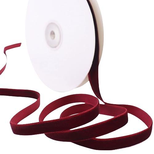 Burgundy Velvet Ribbon 3/8'' 10 Yards Fabric Ribbon Maroon Ribbon Trim Single Face Spool Satin for Gift Wrapping Bow Making Christmas Decoration