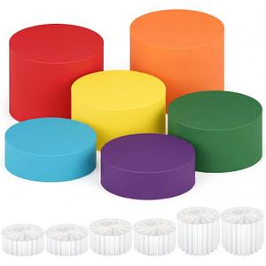 6 Pack Cylinder Cake Stand with Covers Acrylic & Cardboard Foldable Cake Stand Buffet Risers Catering Displays & Food Stands Heavy-Duty Rainbow Color Riser Columns