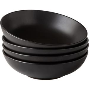 AmorArc 8.75 Large Pasta Bowls, 42 ounce Deep Stoneware Bowls Set of 4 for Kitchen, Wide Bowl for Pasta/Salad/Fruit/Oatmeal/Soup, Microwave & Dishwasher Safe-Matte Black
