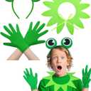 3 Pcs Halloween Frog Costume Accessories for Boys Girls Includes Headband Collar Green Gloves for Halloween Cosplay