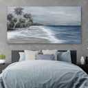 Coastal Wall Art Blue Gray Beach Wall Decor Landscape Abstract Canvas Painting Modern Ocean Artwork Framed for Living Room Bedroom Bathroom Office Decor 58"x29"Can Be Hung Directly