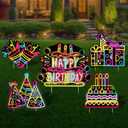 Happy Birthday Yard Signs with Stakes for Birthday Decorations Birthday Outdoor Lawn Signs Neon Waterproof Birthday Sign Ribbons Cake Gift Box Colorful Yard Signs for Garden Outdoor Party Supplies