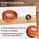 Skylety 10 Pcs Acacia Wooden Bowls Small Calabash Bowls Round Wood Salad Hand Carved Calabash Dip Tray for Serving Popcorn Pasta Coconut Nuts Sauce Appetizers Home Kitchen (3 Inch)