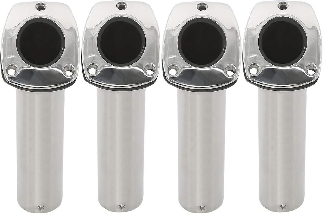 NovelBee 4pcs Fishing Rod Holders for Boat,Heavy Duty 316 Stainless Steel Marine Rod Holders Flush Mount 30 Degree with Liner,Gasket (Without Cap)