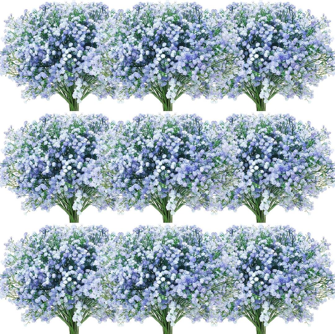 Janinka 30 Pcs Baby Breath Artificial Flowers Bulk Artificial Baby Breath Gypsophila Flower 20.8 Inch Real Touch Faux Gypsophila Bouquet Fake Floral Greenery for Wedding Party Decor (Blue)
