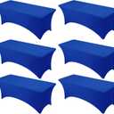 6-Pack Premium Royal Blue Spandex Tablecloths for 8ft Rectangle Tables, Stain & Wrinkle-Resistant, Washable Stretch Polyester Fitted Table Cover for Weddings, Banquets, Trade Shows Events