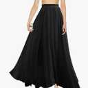 v28 Women Full/Ankle Length Elastic Pleated Retro Maxi Chiffon Long Skirt, Size: S/M
