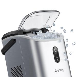 ecozy Nugget Ice Maker Countertop with Handle, Pebble Ice in 5 Mins, 33 lbs Per Day, Self-Cleaning Ice Machine with Ice Bags and Scoop, Portable Ice Maker for Kitchen, Bar, Parties, Camping, RV (Stainless Steel)