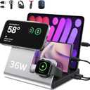 WHJ 5 in 1 Wireless Charging Station for Apple Devices - Mag-Safe Wireless Charger Stand, Magnetic 15W Fast Charger for iPhone 17 Air/16/15/14/13/12 Pro Max, Apple Watch 1-10/Ultra & AirPods(Silver)