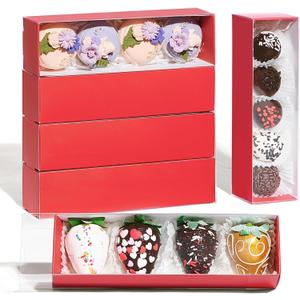 50Pcs 8x2.2x2 Inches Chocolate Covered Strawberry Boxes, Mcaron,Truffle,Chocolate Boxes Empty & Bakery Boxes for Cake,Strawberry,Dessert,Bonbon & Party Favors