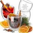 Wrenbury Mulled Wine Glasses Snowflake 7.7oz - Set of 4 Hot Toddy Mugs - Double Walled - Insulated Winter Christmas Eggnog Glogg Drinks - Gluhwein Cups